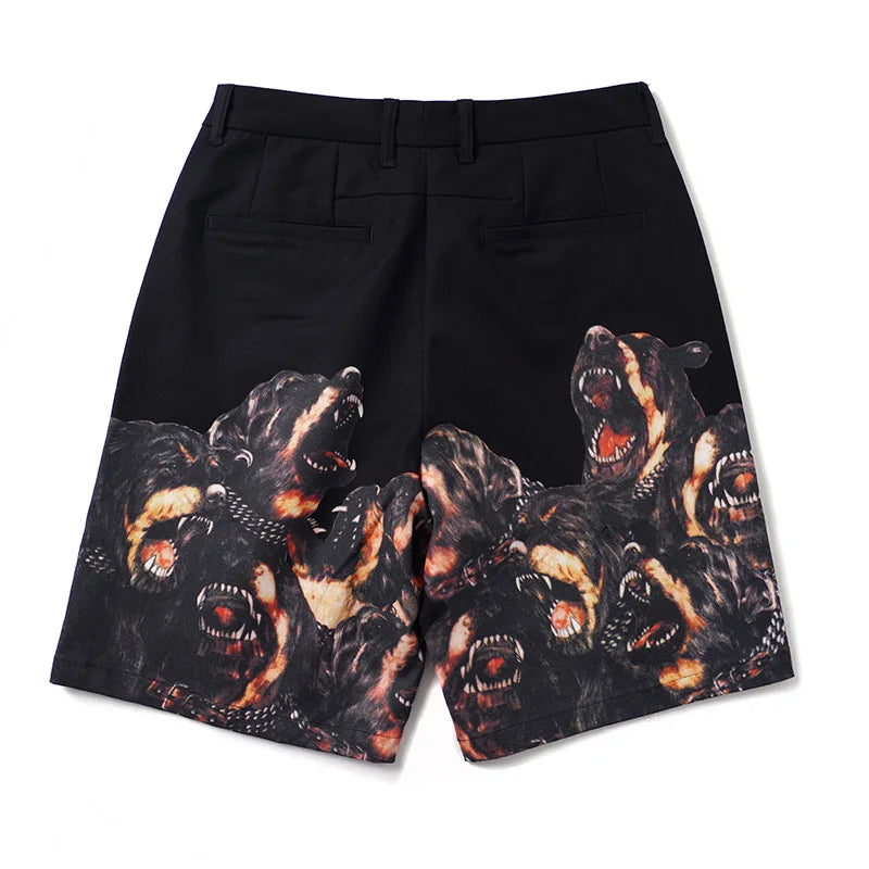 Black Roaring Hound Dog Graphic Shorts