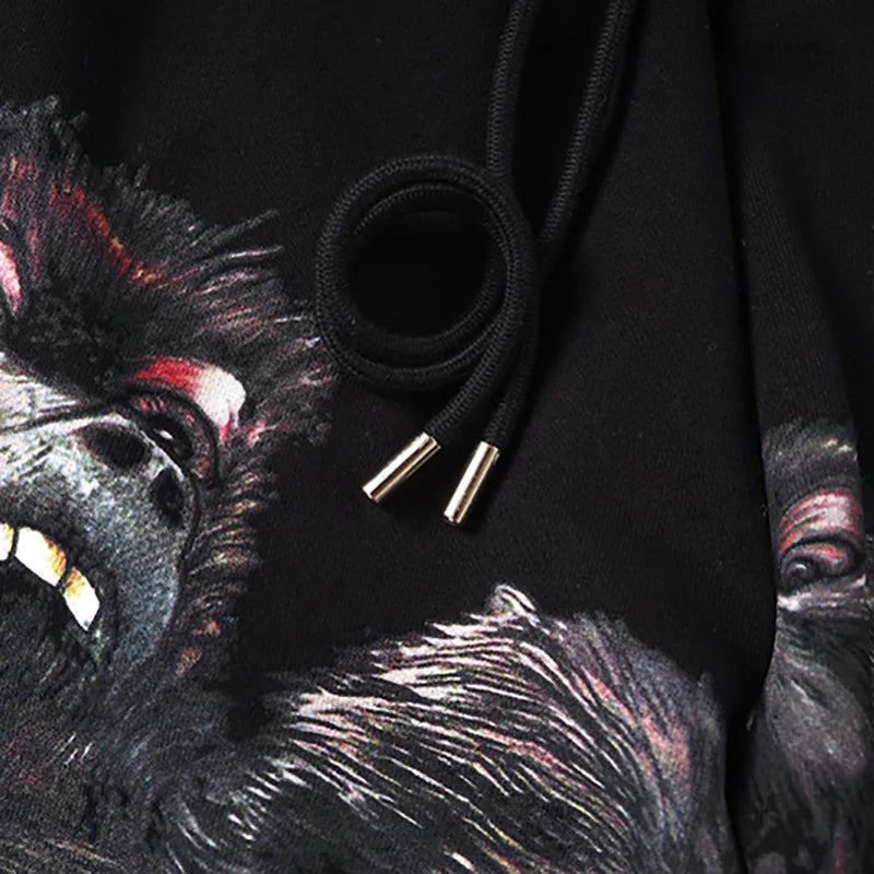 Black Roaring Orangutan Striped Graphic Shorts
