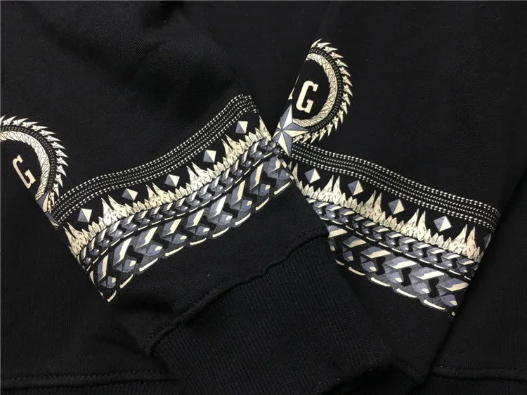 Black Retro Collar Hound Graphic Hoodie