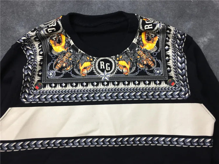 Black Retro Collar Hound Graphic Hoodie