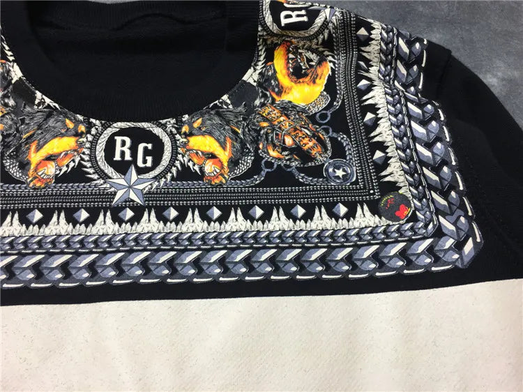 Black Retro Collar Hound Graphic Hoodie