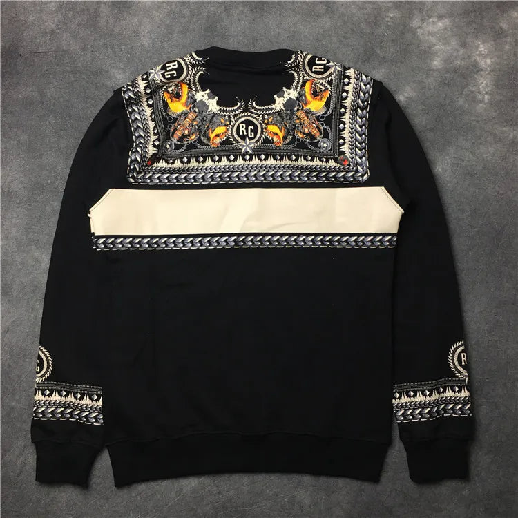 Black Retro Collar Hound Graphic Hoodie