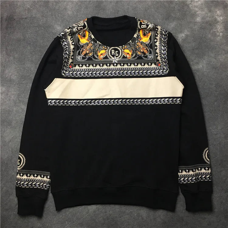Black Retro Collar Hound Graphic Hoodie