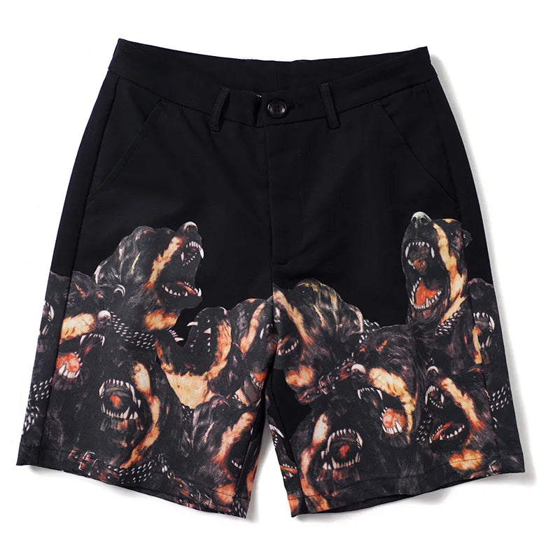 Black Roaring Hound Dog Graphic Shorts