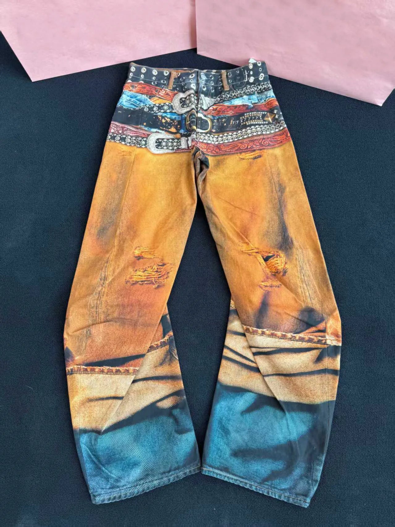 2025 New Digital Printed Belt 2006M Denim Zipper Slim Fit Straight PANT Jeans Cotton Denim Pants Casual Jeans Size s-XL #R020