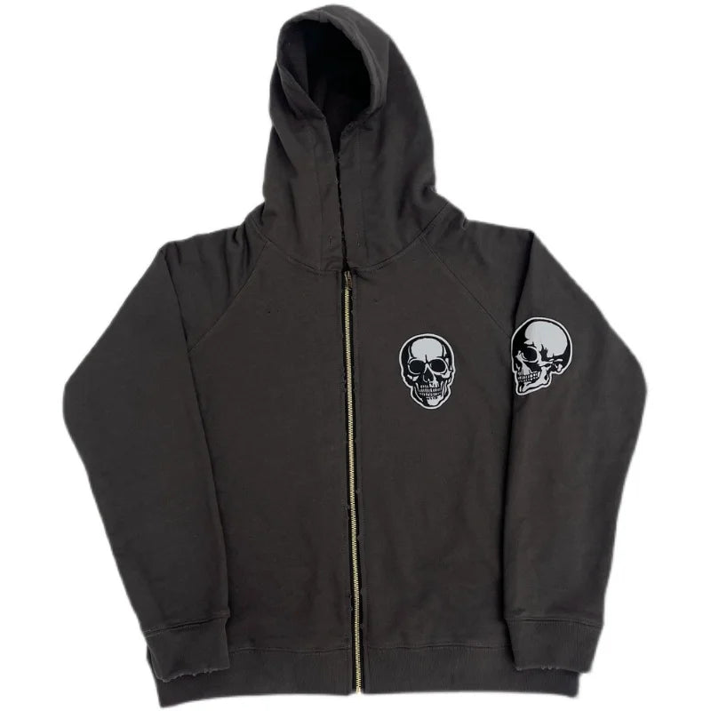 Charcoal Skull Head Face Graphic Hoodie