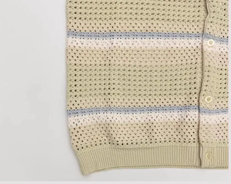 Beige Keith Crochet Buttondown Polo Shirt