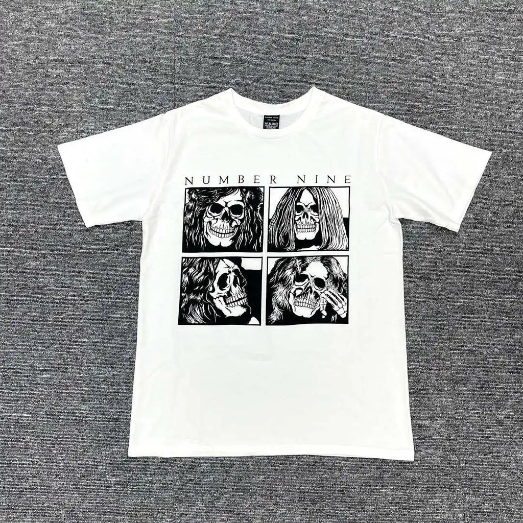 Beige Rock Band Skull Graphic Tee