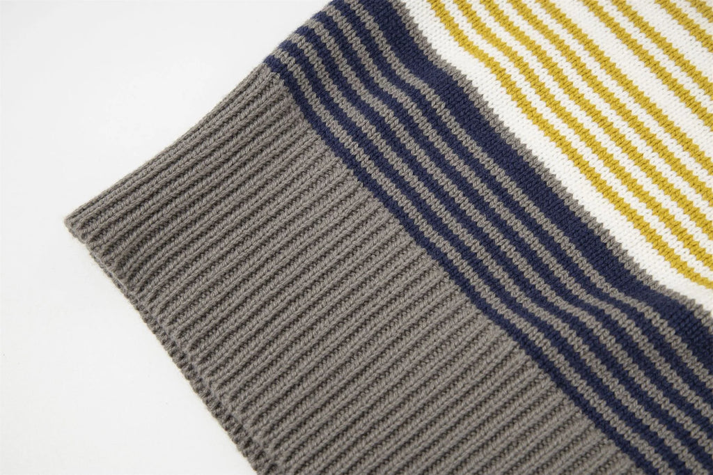 Green Striped Knit Cardigans Zip Cardigan