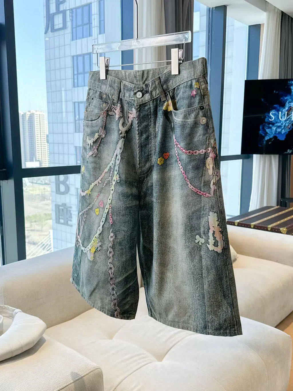 White Candy Chain Straight-Leg Jeans