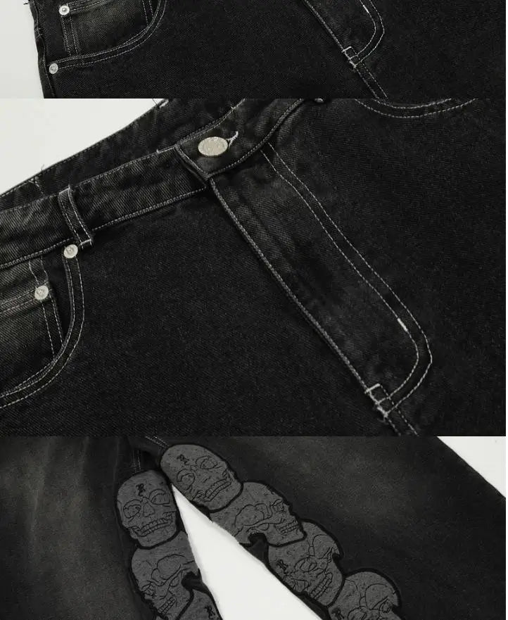 Black Skull Straight-Leg Jeans