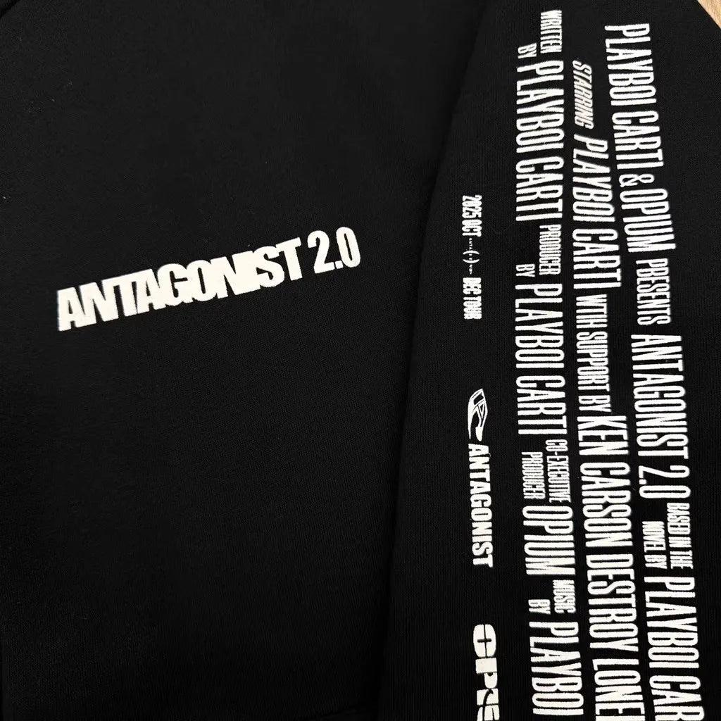 Black Bold Print Graphic Zip Hoodie