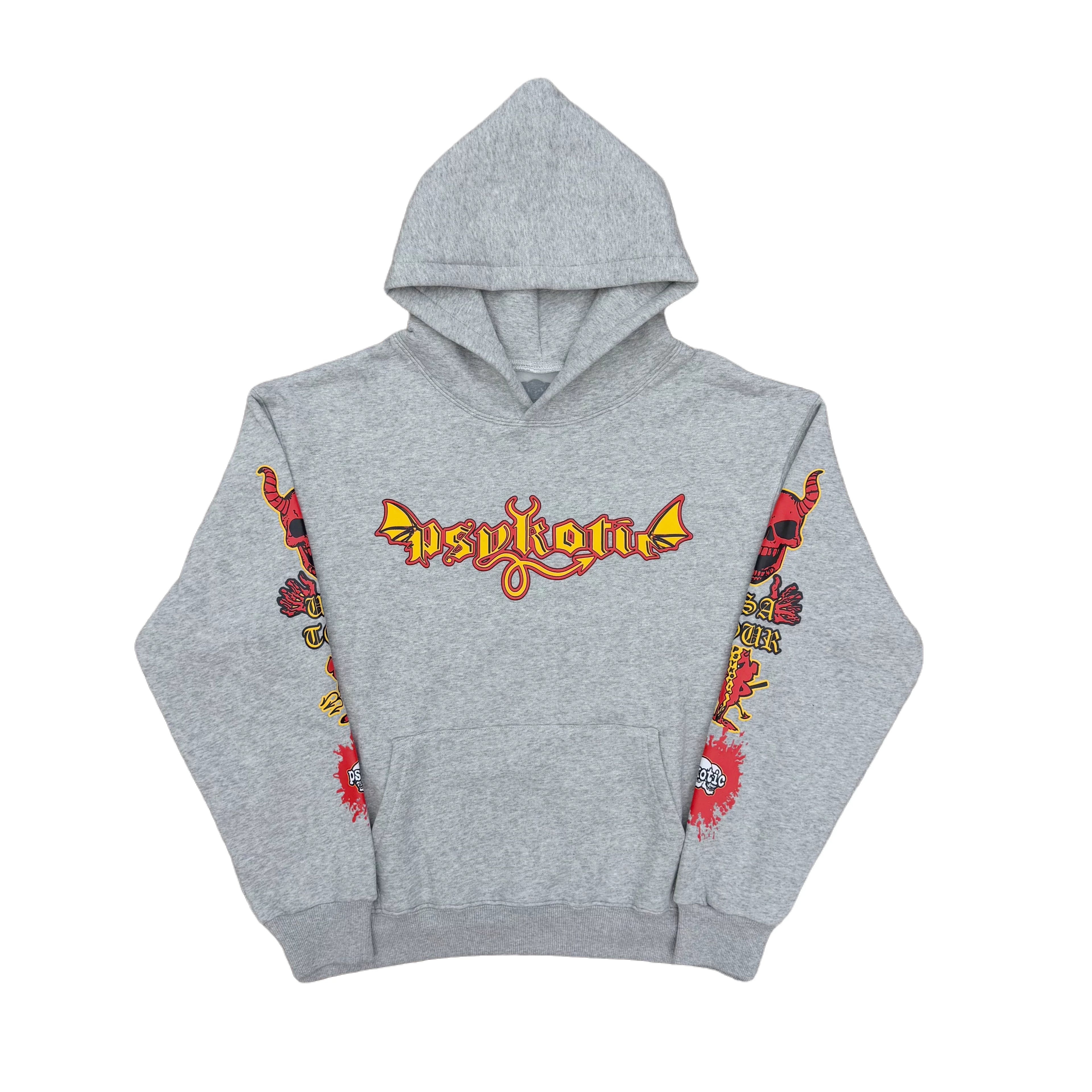 Psykotic Skull Grey USA Graphic Hoodie