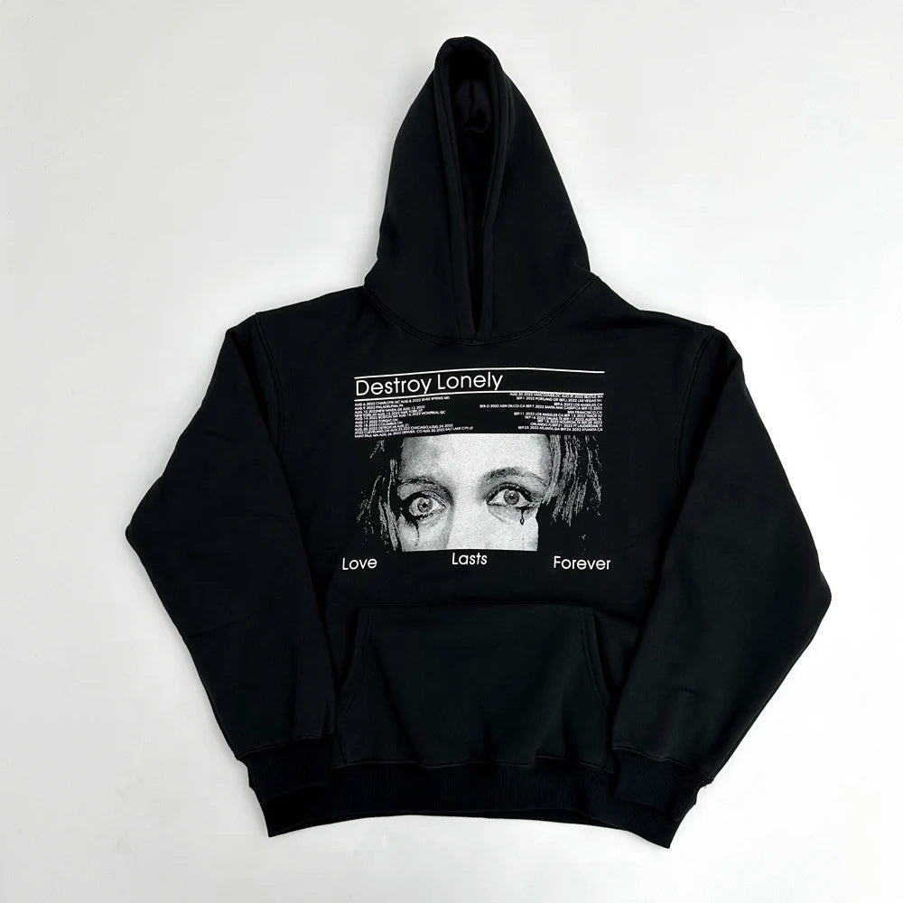 Black Distressed Bold Artwork Graphic Hoodie
