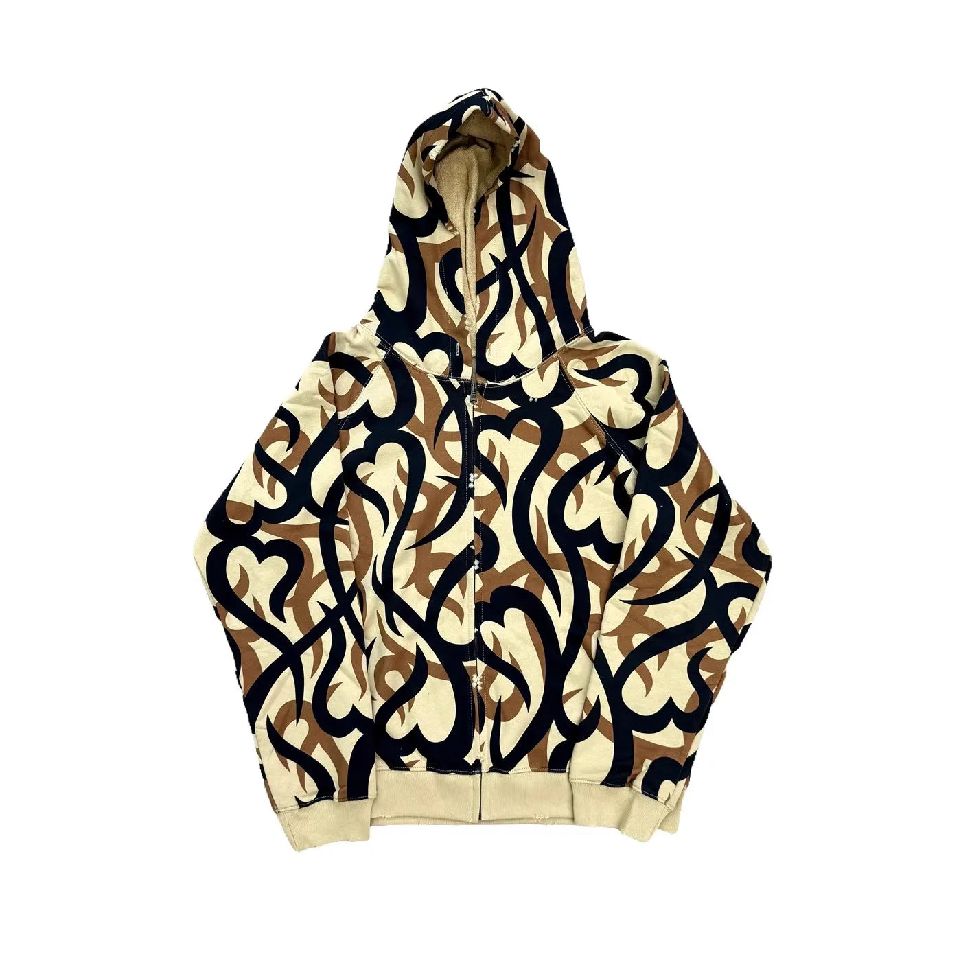 Black Tribal Camo Graphic Zip Hoodie
