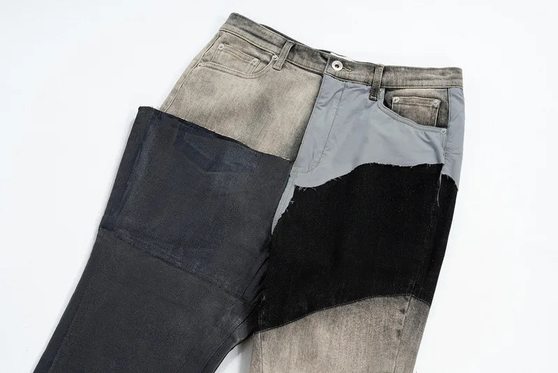 Beige Vintage Patch Wax Graphic Jeans
