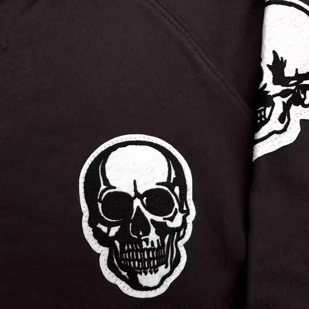 Charcoal Skull Face Graphic Hoodie