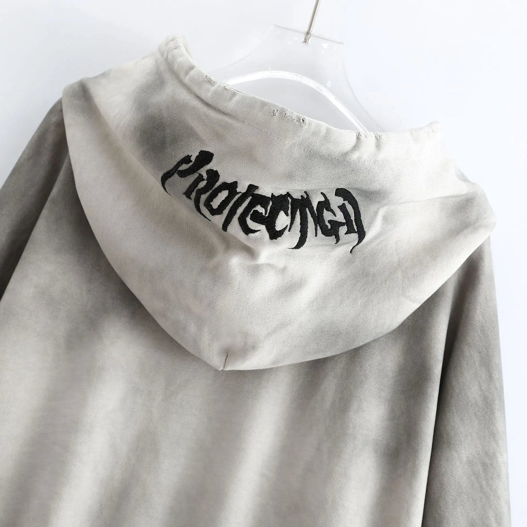 Beige Washed Graphic Hoodie