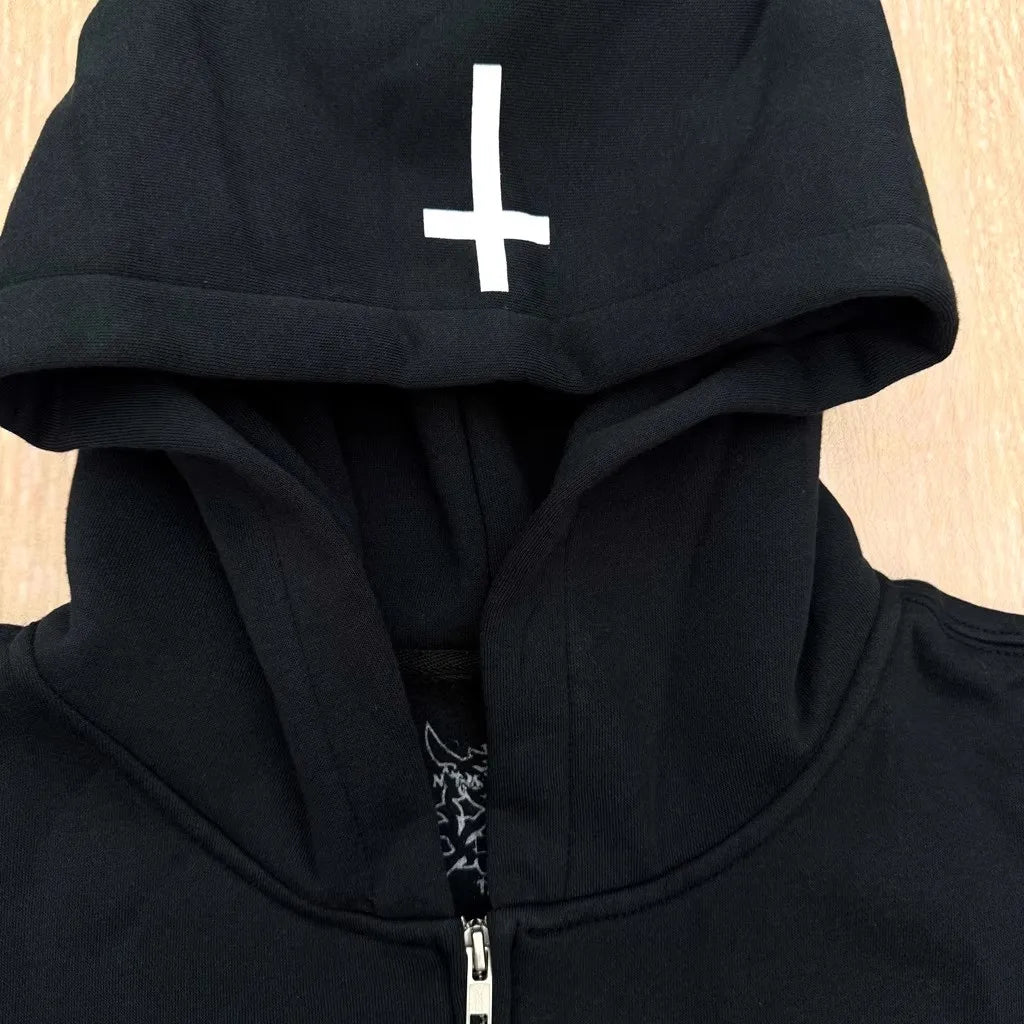 Black Cross Graphic Zip Hoodie