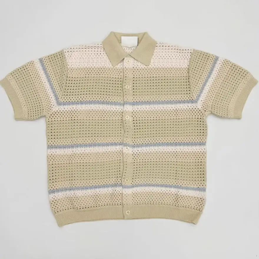 Beige Keith Crochet Buttondown Polo Shirt