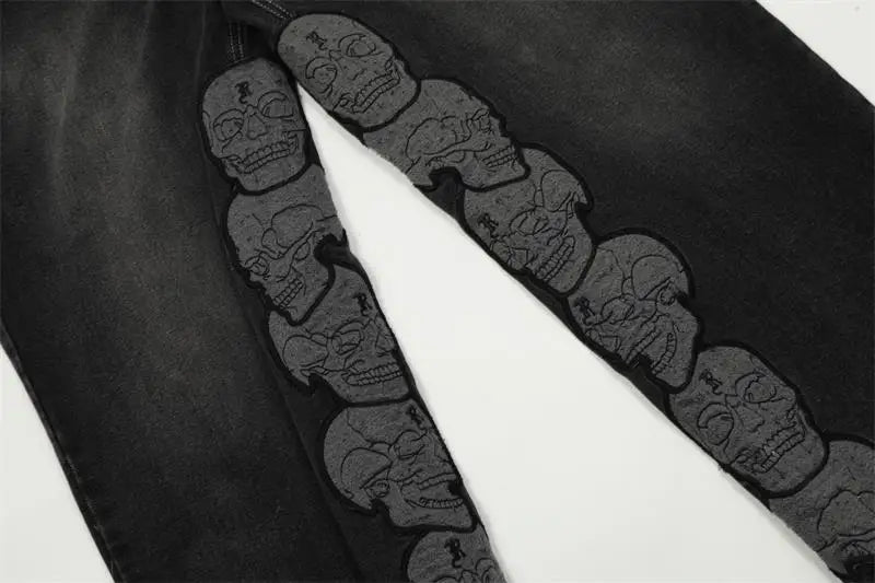 Black Skull Straight-Leg Jeans