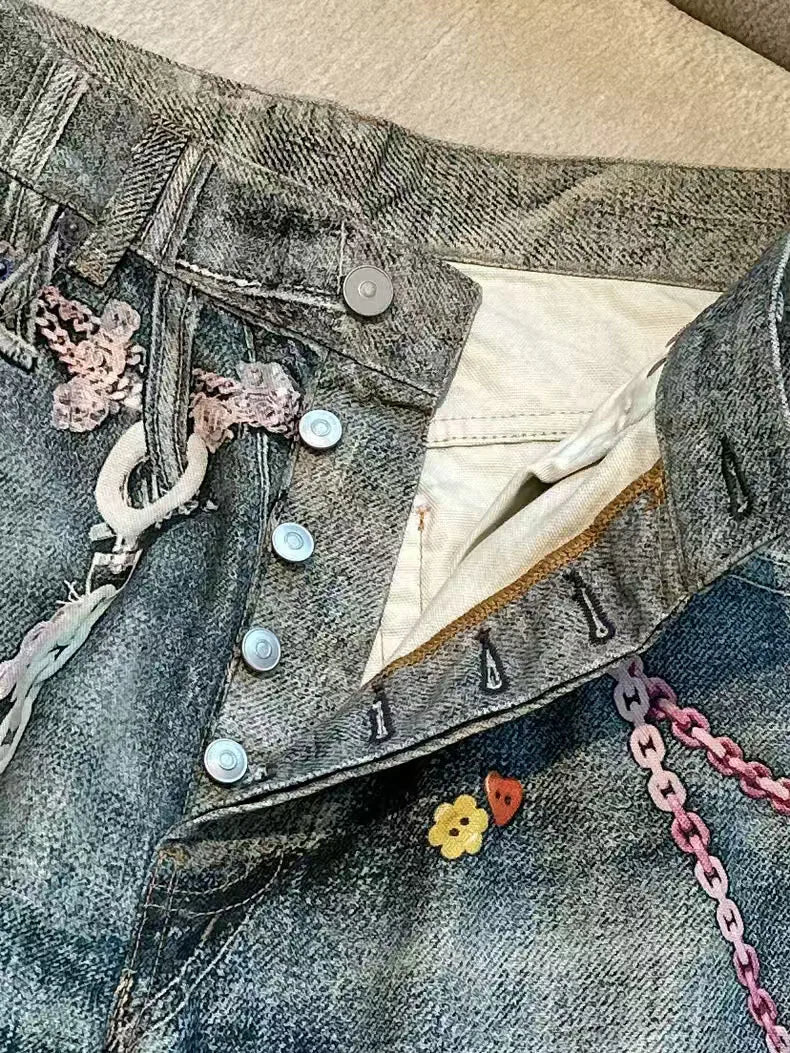 White Candy Chain Straight-Leg Jeans