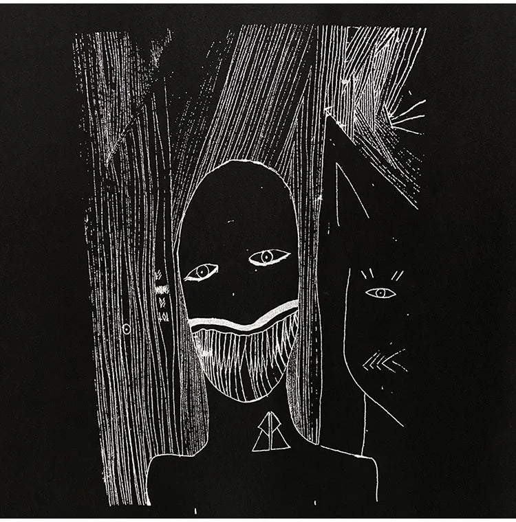 Black Skull Face Loose Graphic Tee