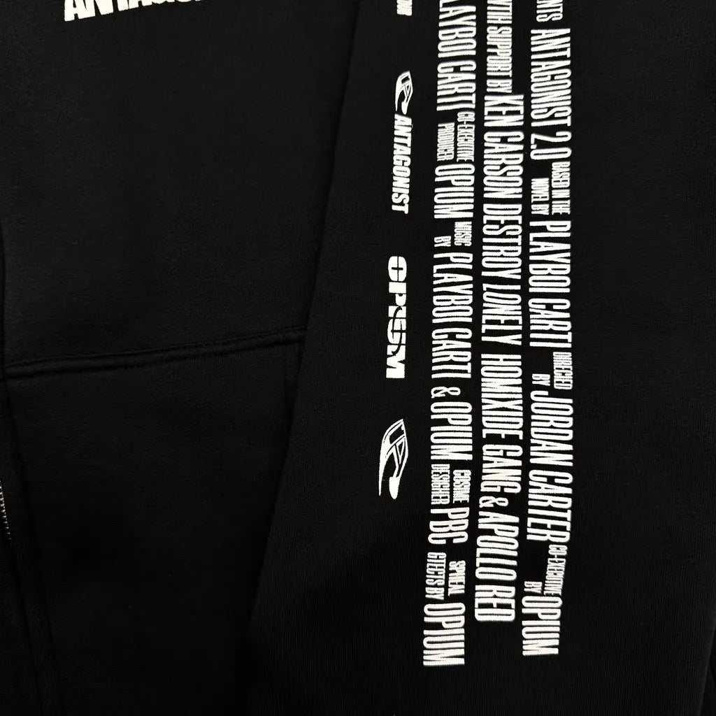 Black Bold Print Graphic Zip Hoodie