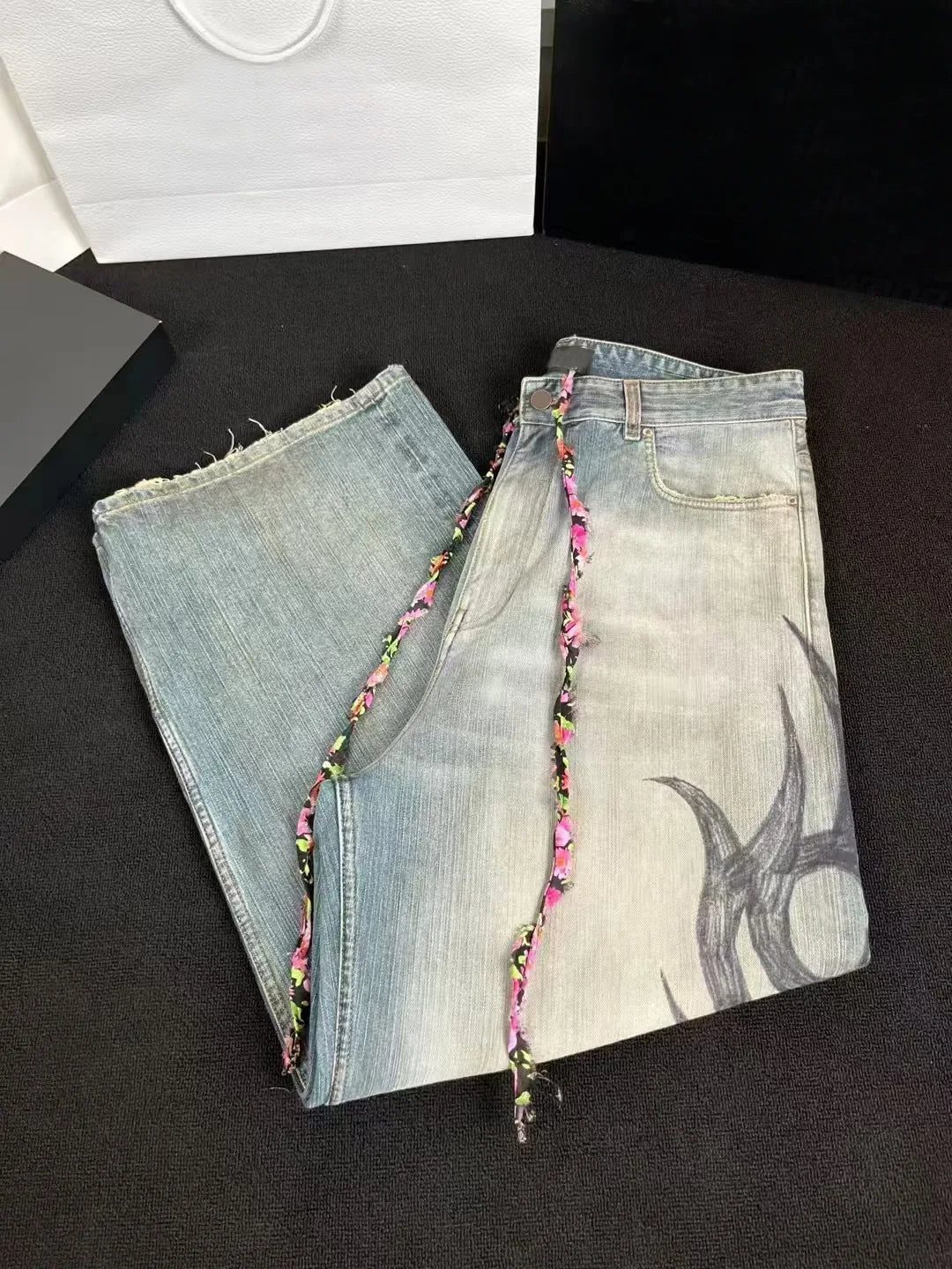 Black Candy Chain Straight-Leg Jeans