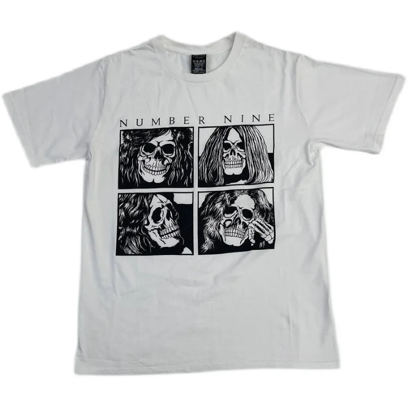 Beige Rock Band Skull Graphic Tee