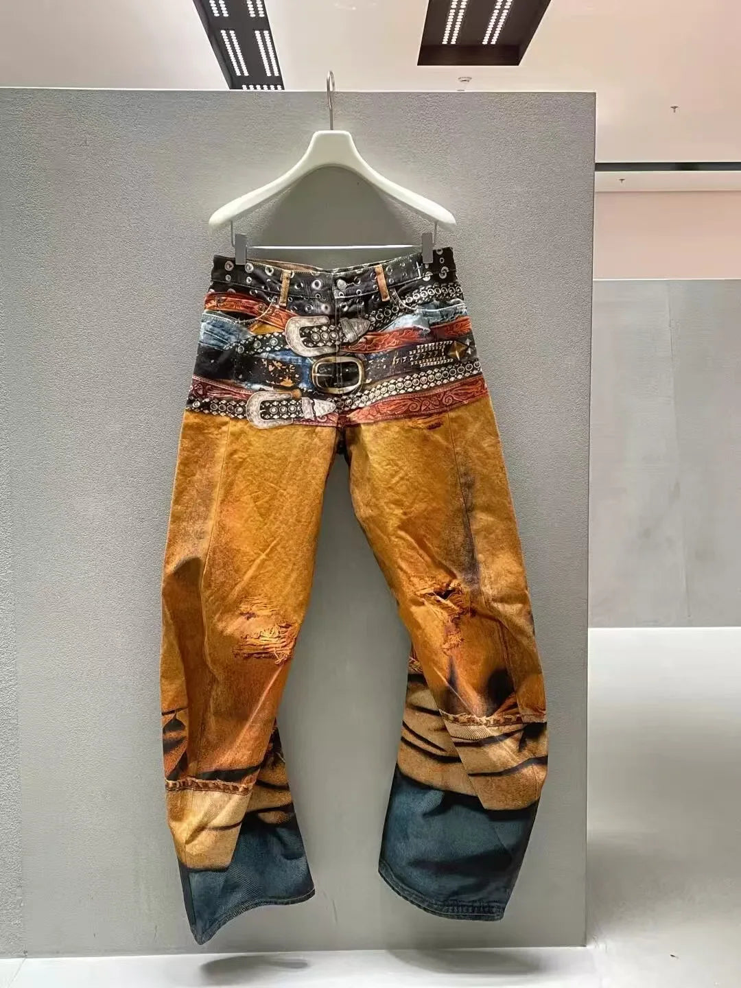 2025 New Digital Printed Belt 2006M Denim Zipper Slim Fit Straight PANT Jeans Cotton Denim Pants Casual Jeans Size s-XL #R020