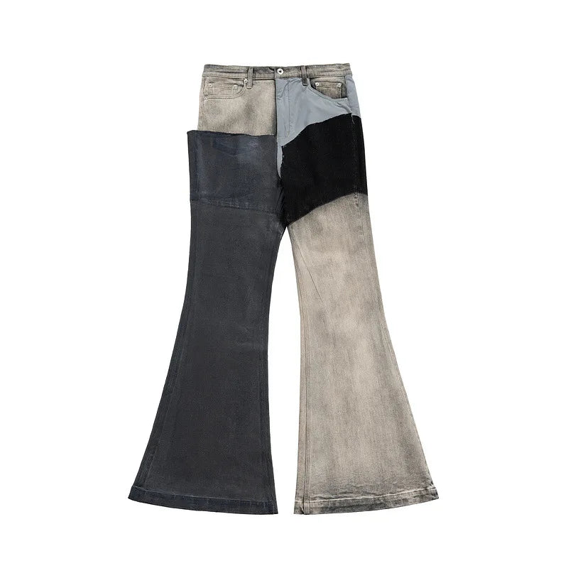 Beige Vintage Patch Wax Graphic Jeans