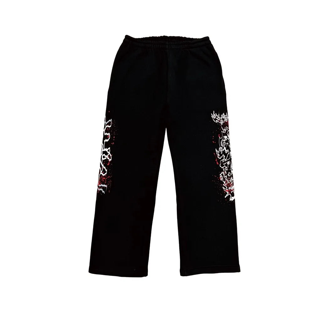 Black Statement Bold Print Cargo Pants