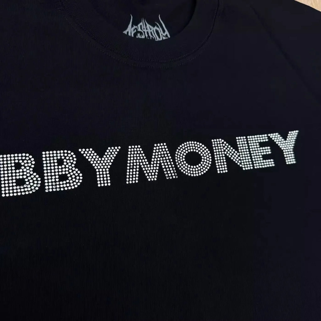 Black Rhinestone Destory Lonely Graphic Tee
