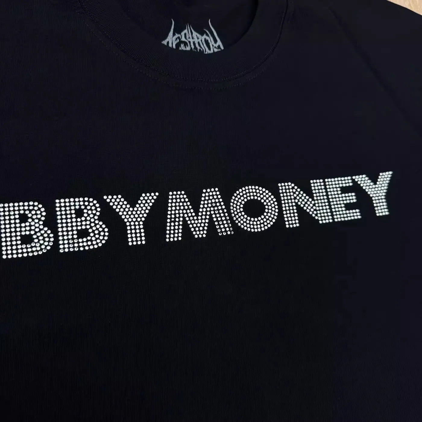 Black Rhinestone Destory Lonely Graphic Tee
