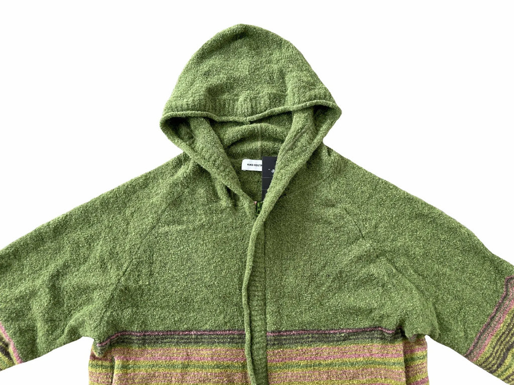 Green Striped Knit Cardigans Zip Cardigan