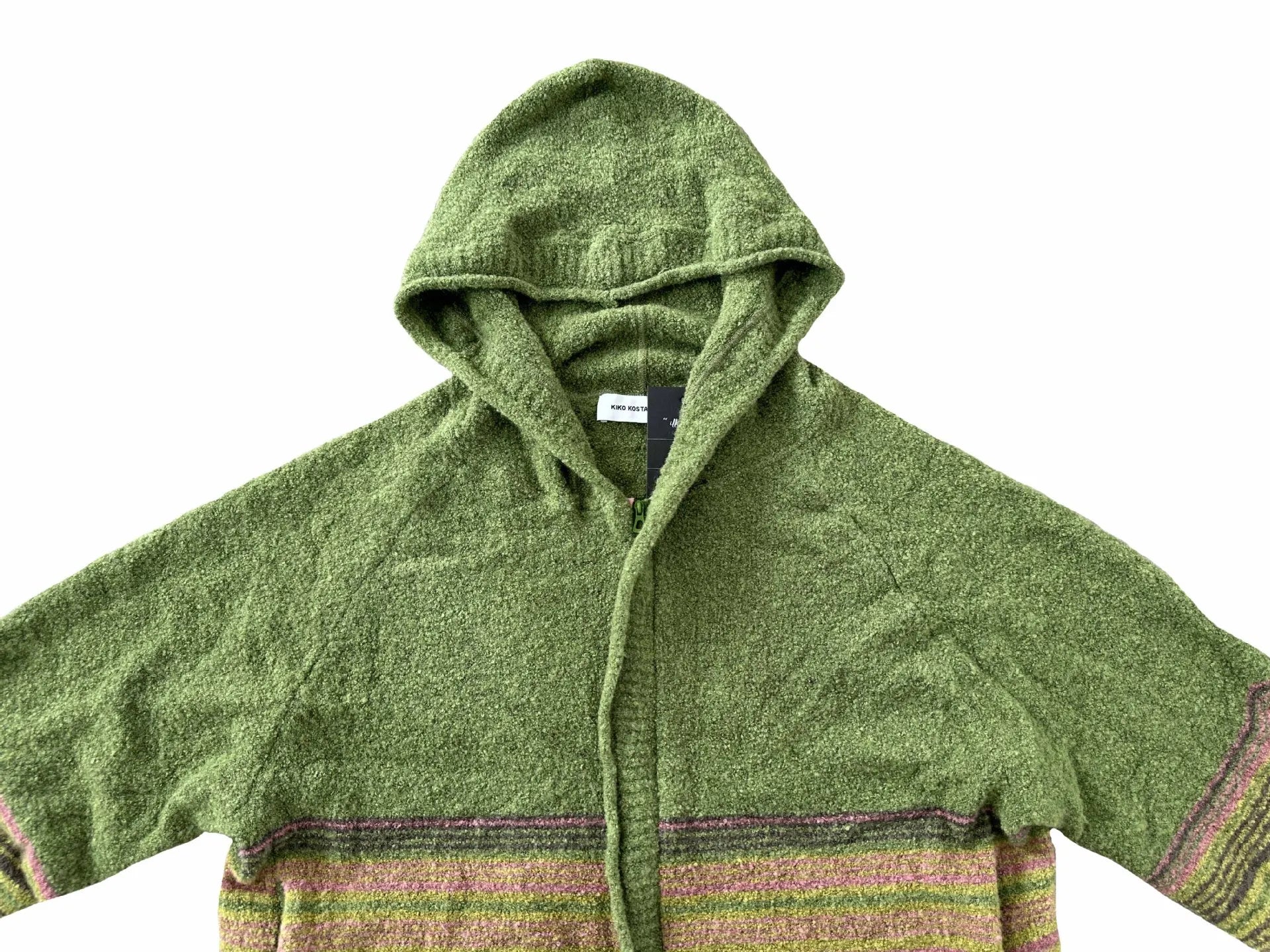 Green Striped Knit Cardigans Zip Cardigan