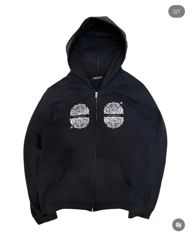 Black Ullover Graphic Zip Hoodie