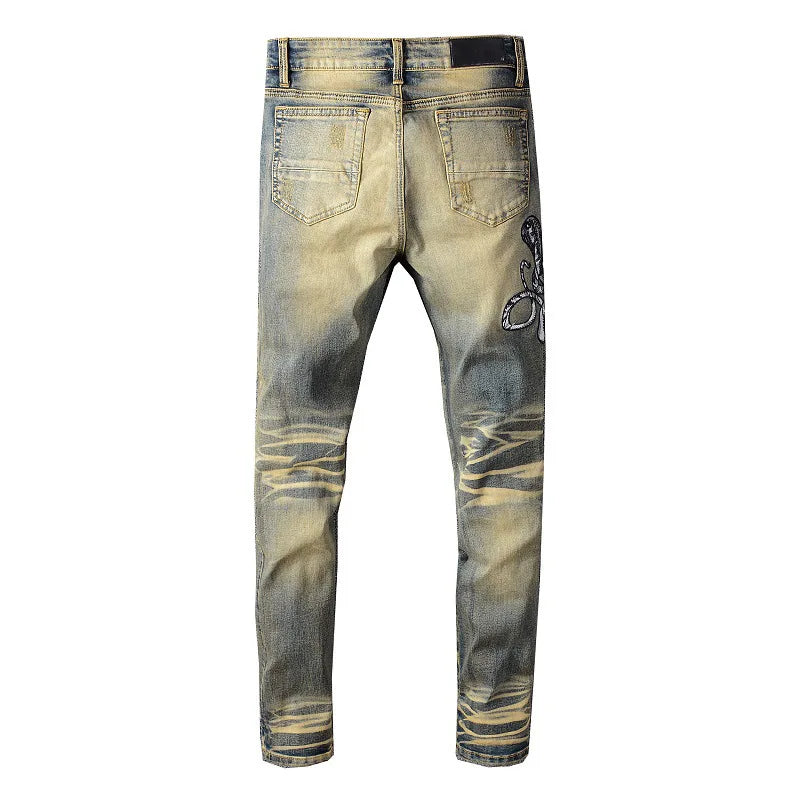 Charcoal Chemist Cobra Snake Graphic Jeans