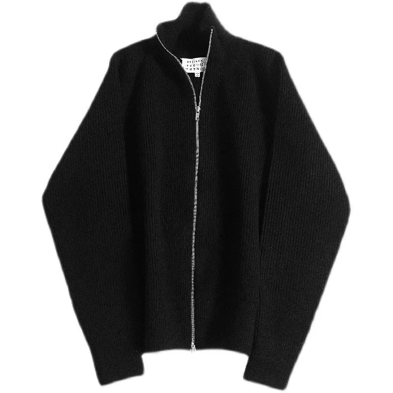 Grey Zippers Knit Cardigans Zip Cardigan