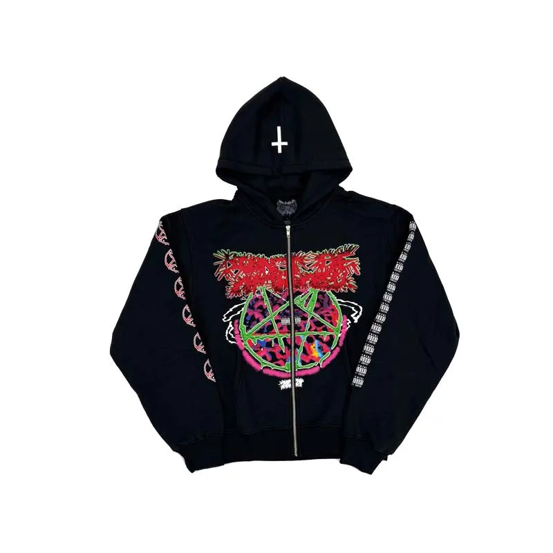 Black Hate Bold Motif Graphic Hoodie