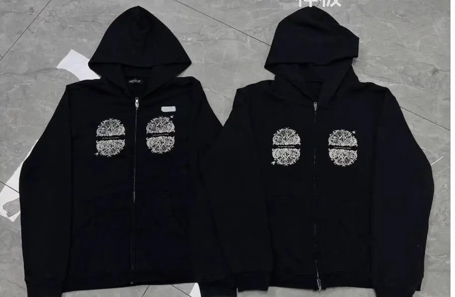 Black Ullover Graphic Zip Hoodie