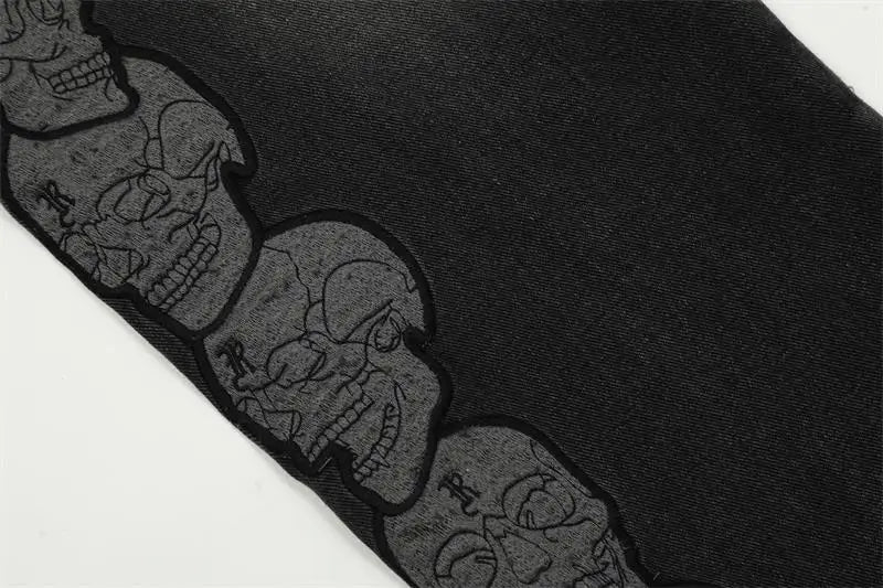 Black Skull Straight-Leg Jeans