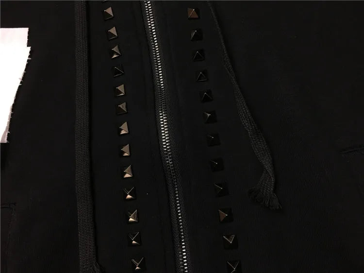 Black Metal Rivets Graphic Hoodie