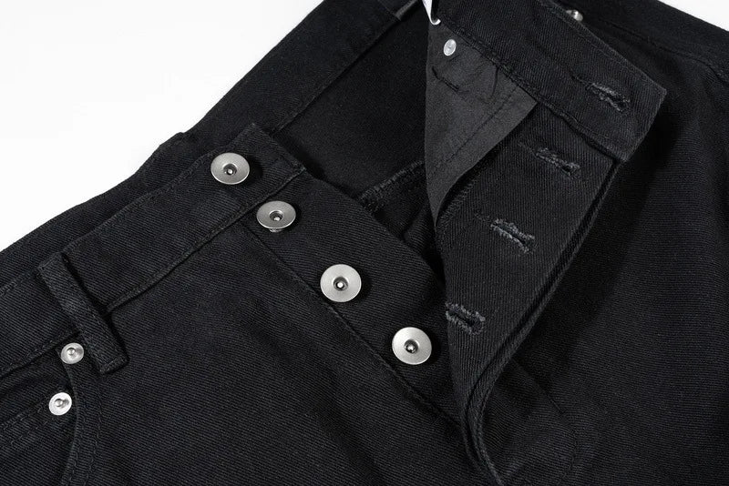 Black Folding Straight-Leg Jeans