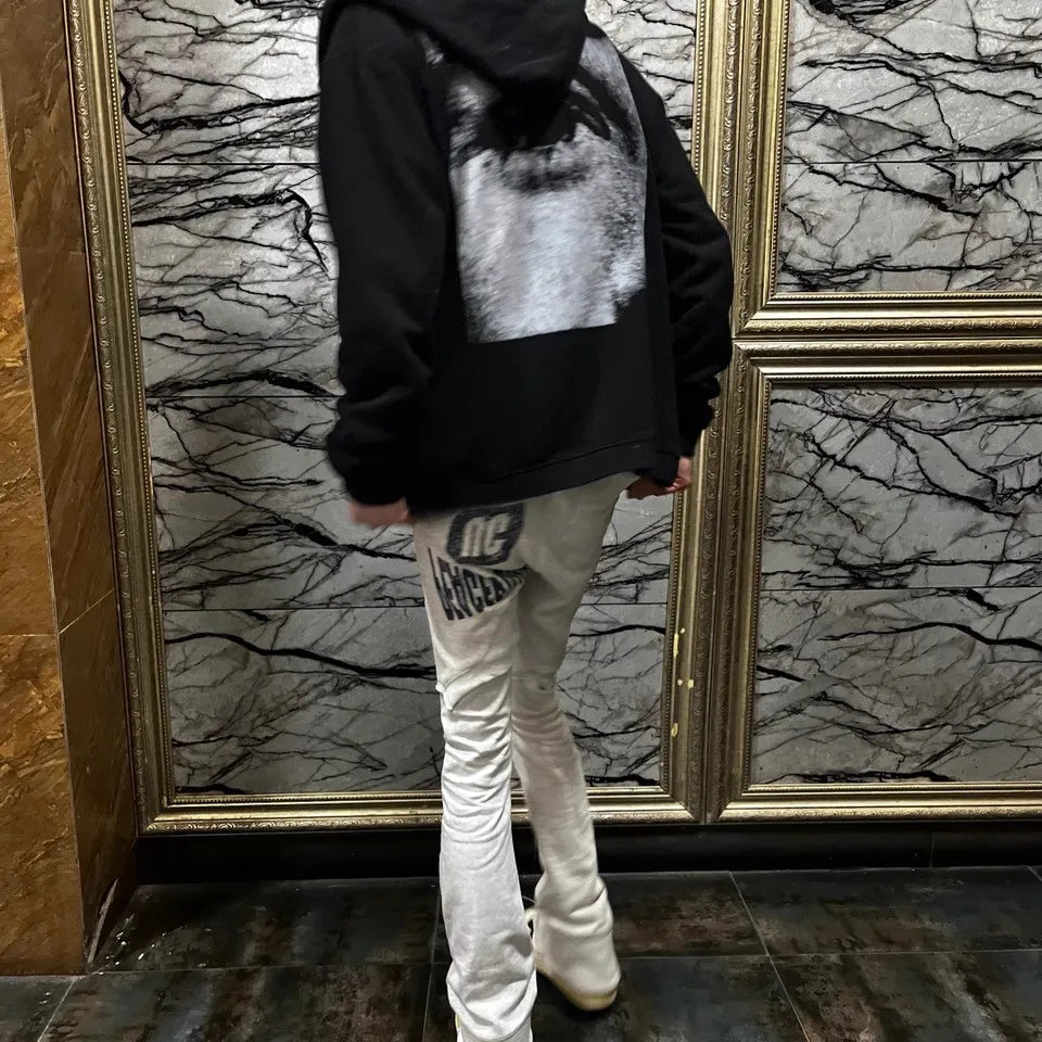 Black Ullover Graphic Zip Hoodie