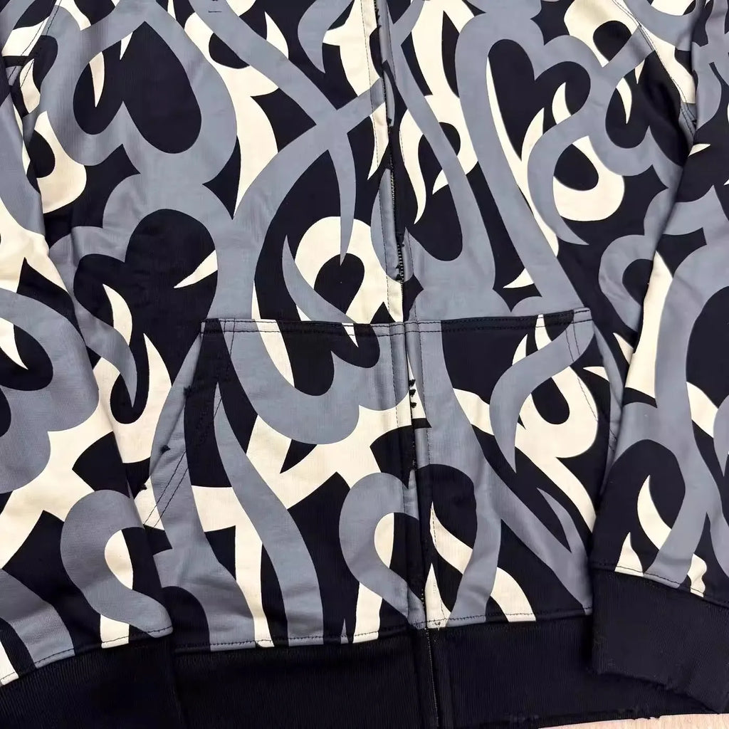 Black Tribal Camo Graphic Zip Hoodie
