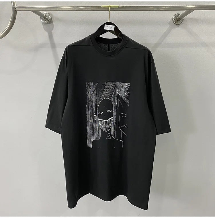 Black Skull Face Loose Graphic Tee