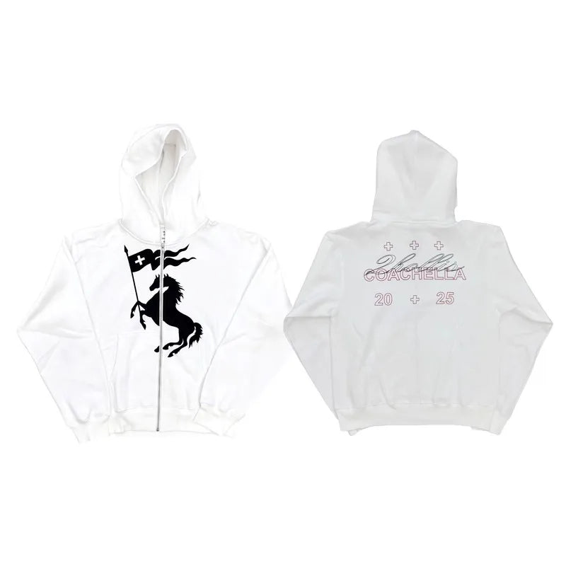 Black Hot Color Graphic Zip Hoodie