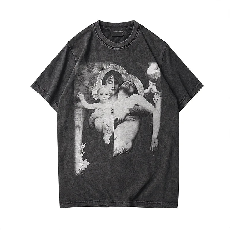 Charcoal Virgin Mary Cross Graphic Tee